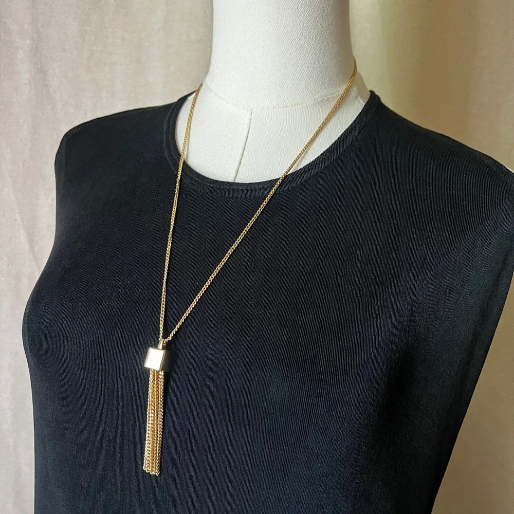 Monet Gold Tone Tassel Pendant Necklace Long Chain Vintage 24.5